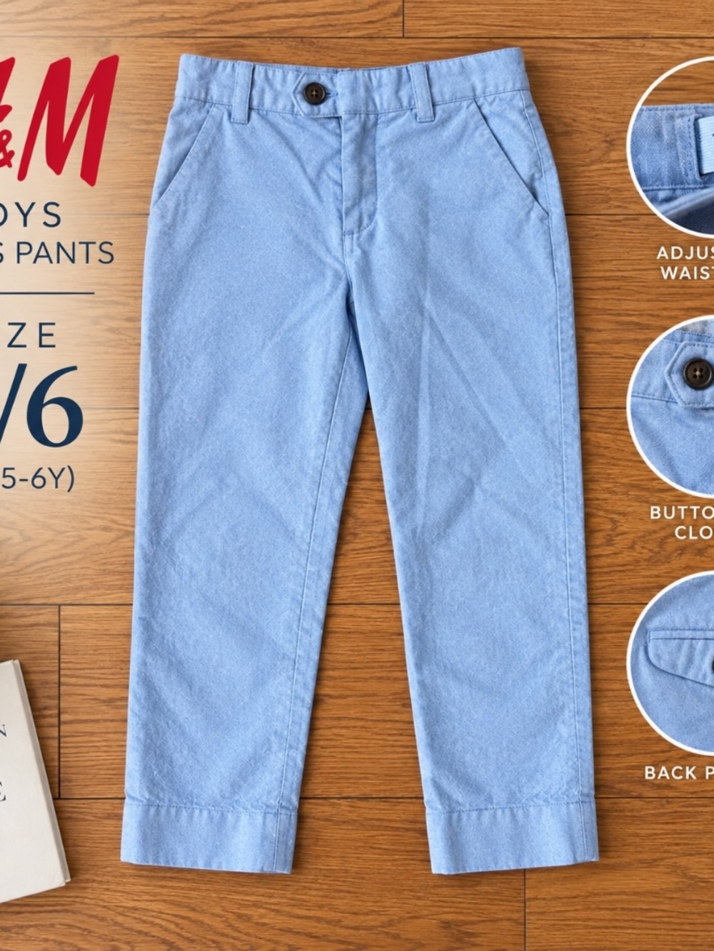 H&M Boys Light Blue Dress Pants Chinos Size 5-6Y Adjustable Waist